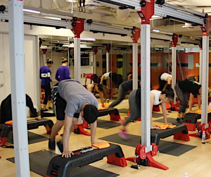 workout room featuring new workout equipment called the Flexline technology machine